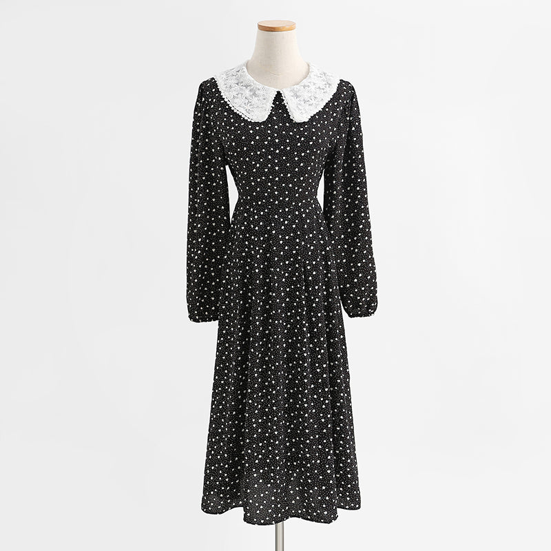 New female doll neck Vintage Chiffon Floral Dress  2250