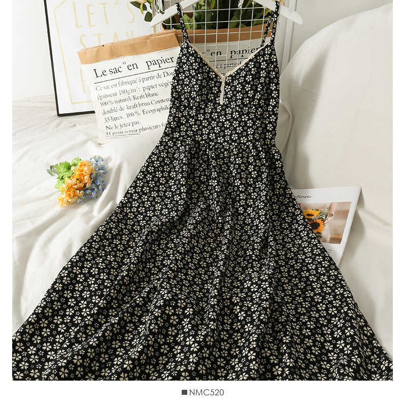 Retro floral waist slim high waist open back suspender skirt  2698