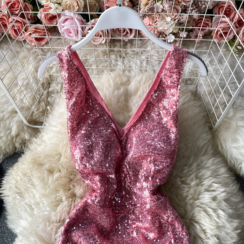 Temperament slim Sequin dress at waist  2828
