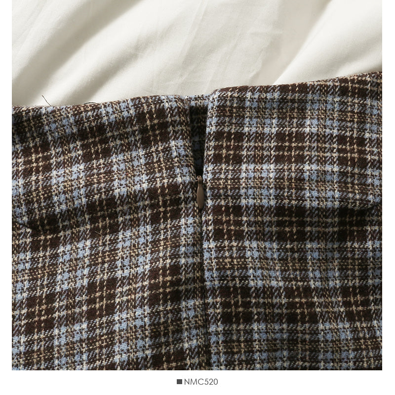 Vintage Plaid high waist thin tweed A-shaped skirt  2646