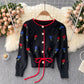 Strick-Cardigan, Vintage, gestickte Blume, lockerer Langarm-Pullover, kurzer Absatz, Spaghettiträger-Oberteil, süße Zweier-Sets 1339