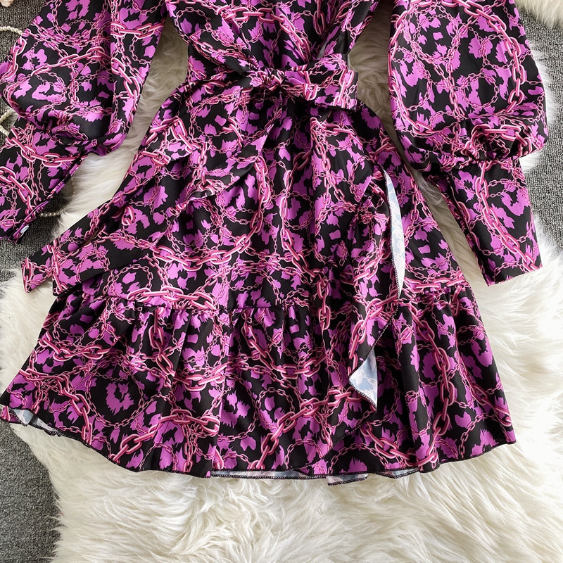 Temperament bandage waistband slim floral skirt A-line skirt  3150