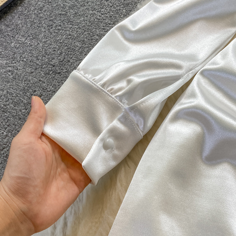 Sexy square neck acetate Satin wrinkle slim wrap hip dress  3385