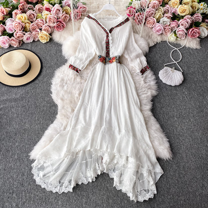 Waist closing temperament Ruffle hem long skirt  3405