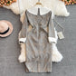 Xiaoxiangfeng doll neck high waist Plaid Dress  3387