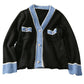 Han Fan stitched three button cardigan long sleeve sweater female  1820