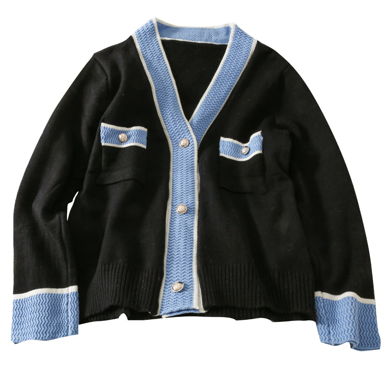 Han Fan stitched three button cardigan long sleeve sweater female  1820