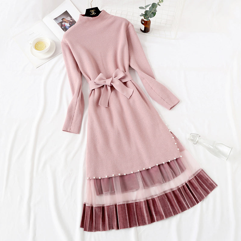 Age reduction suit two piece Pullover temperament knitted dress knee length skirt children  2172