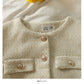 Hong Kong Style Vintage tweed round neck single breasted cardigan small coat  2108