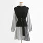 Temperament striped shirt knitted vest two-piece suit dress  2278