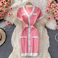 Small fragrance V-neck knitted dress shows thin Hip Wrap bottom skirt  2909