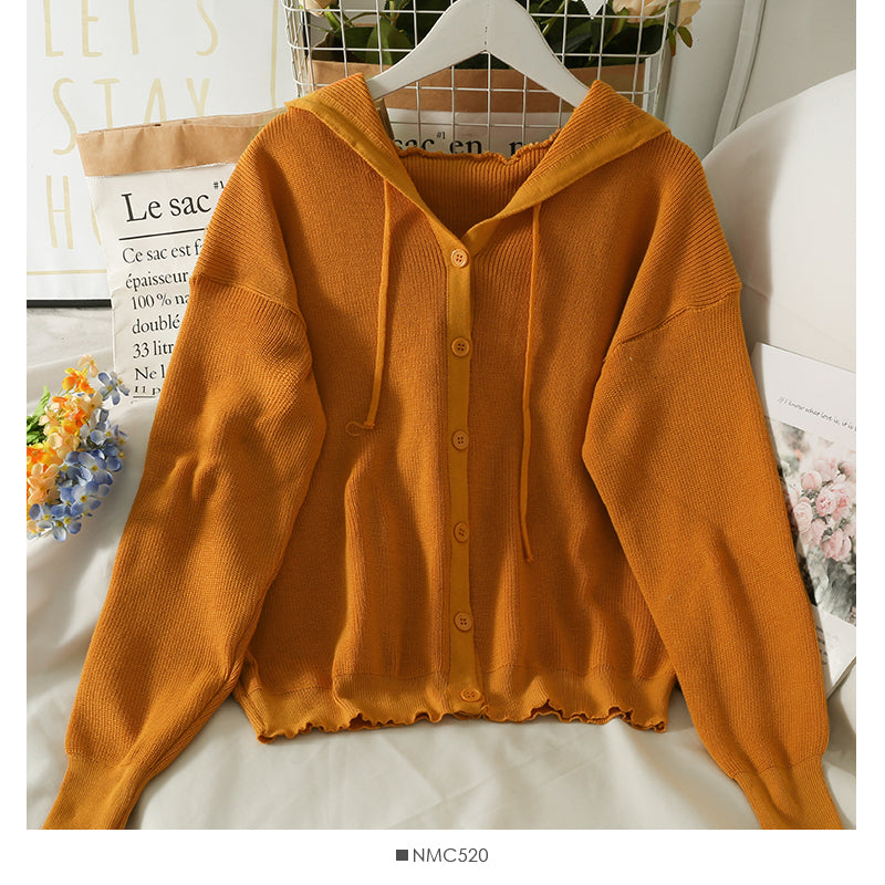 Drawstring hooded slim Sweater Jacket Women  1791