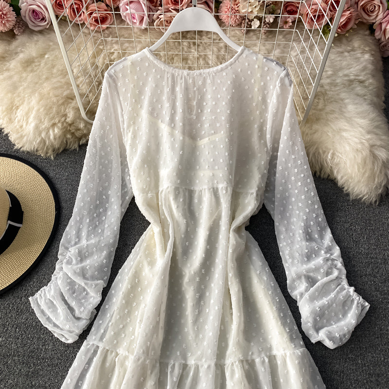 Narrow waist chiffon dress with long sleeves  3029
