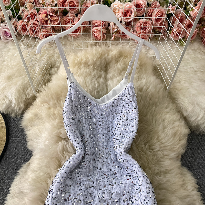 French Hepburn temperament Sequin Hip Wrap Dress  2752