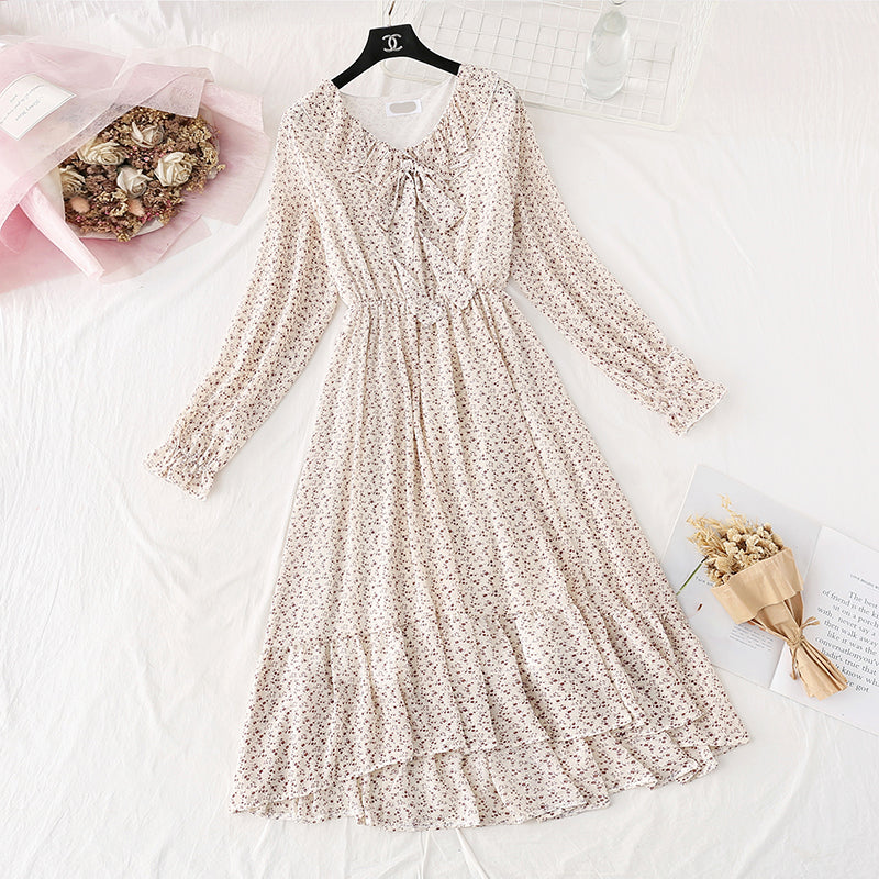 French retro Floral Dress Chiffon Dress fairy super fairy series  2376