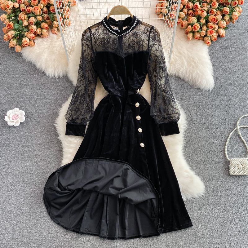 Slim waist, super fairy Hepburn style, large swing long skirt  3095