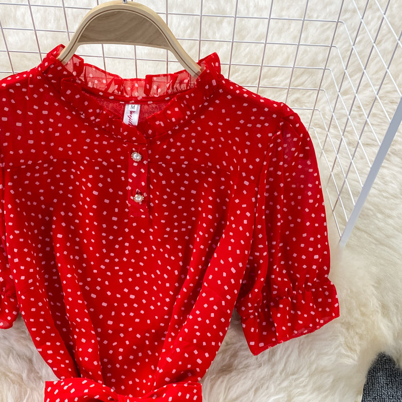 Stand collar chiffon dress is slim and slim  3055