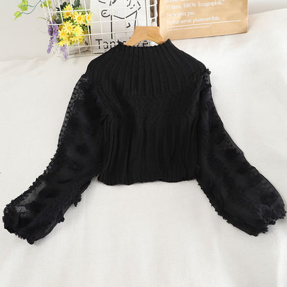 Langärmliger, kurz geschnittener Pullover mit süßer Applikation 1478