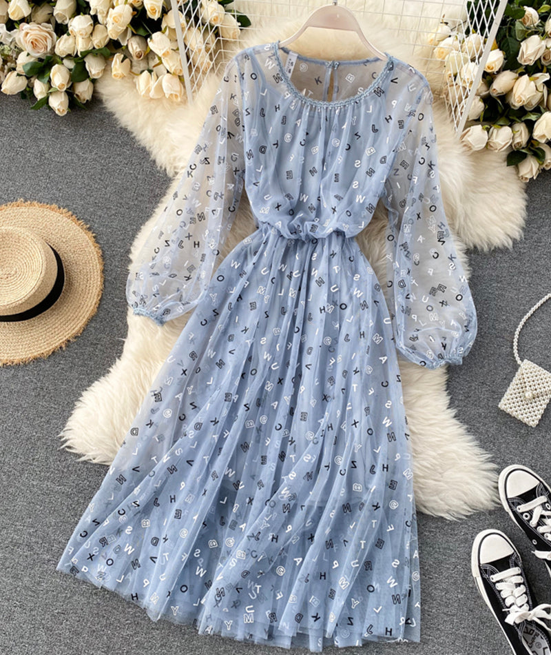 Cute A line letter dress long sleeve dress two pieces sets  1316