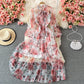 Slim high waist Floral Chiffon Dress  2988