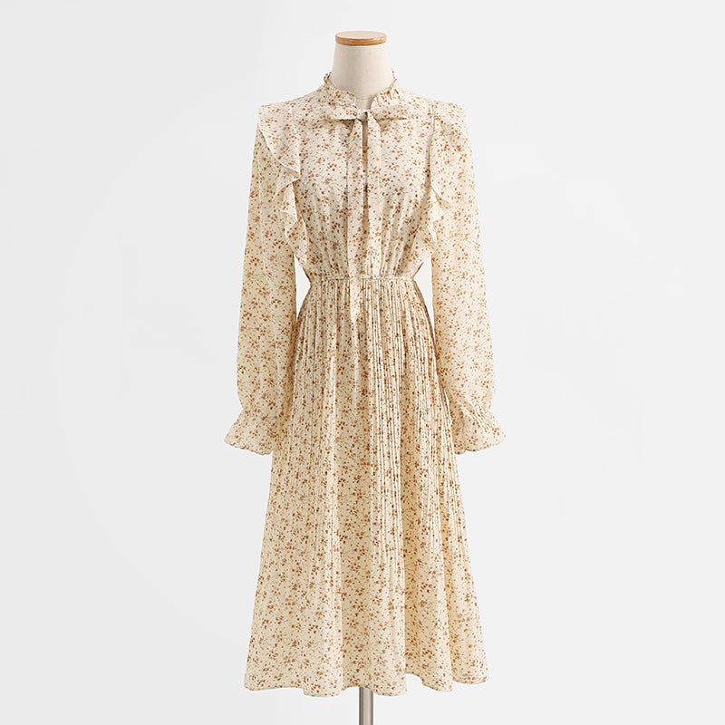 Ruffle French Vintage Long Sleeve Chiffon Dress  2257