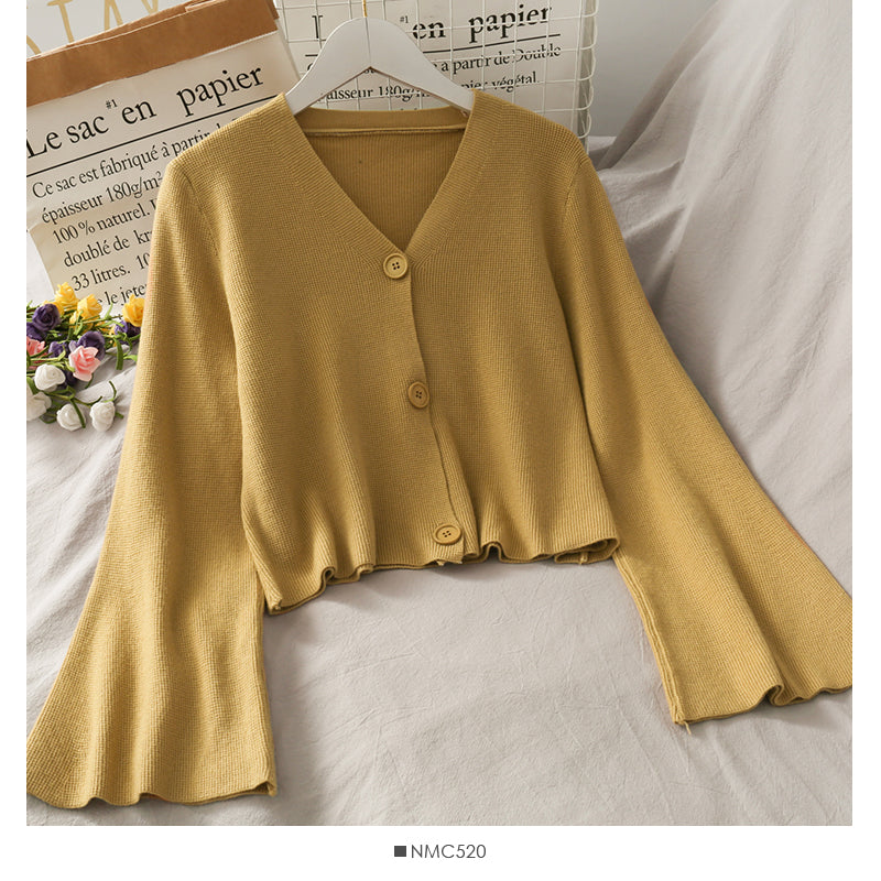 Minority short trumpet sleeve three button slim knit women  1706