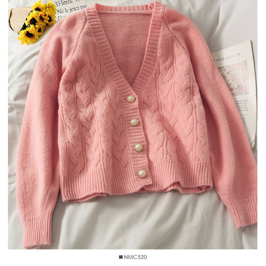 Einreihiger Cardigan mit tiefem Ausschnitt, locker gestrickt 1776