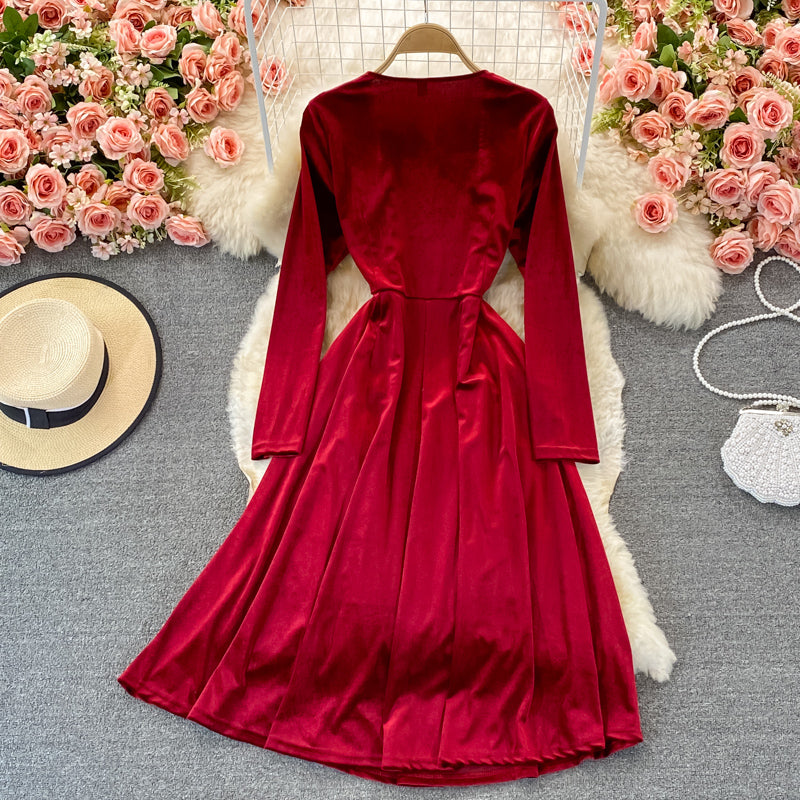 Hepburn style waist closed to show thin temperament, large swing skirt  3237