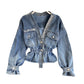 Jeansjacke Damendesign Sense Heavy Industry Nail Bead V-Ausschnitt Slim Fit 1489