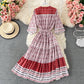 Einreihiges Kleid mit V-Ausschnitt, großer Blumenrock, langer Rock 2969