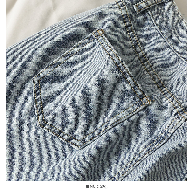 Han Fan simple and versatile solid medium length denim skirt  2534