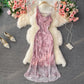 French first love sweet broken flower dangling collar suspender dress  3331