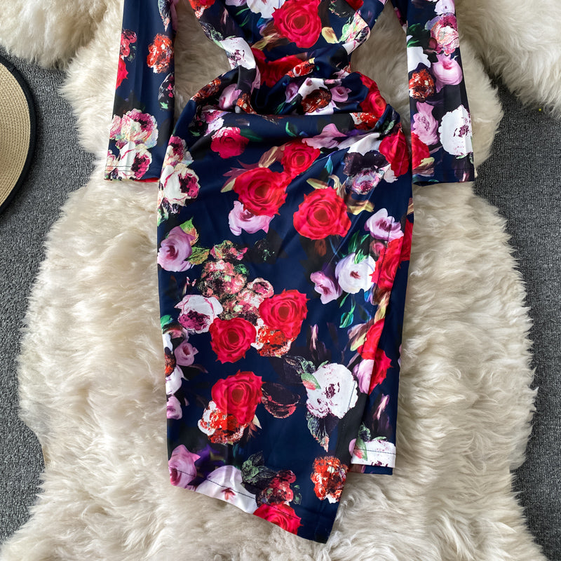 Sexy Hüftwickelkleid mit unregelmäßigem Dekor, mittellanger Rock 3417
