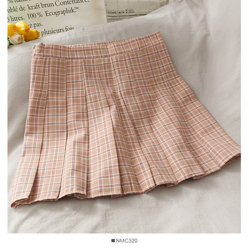 Small fresh Plaid pleated skirt women's sweet college style  2633