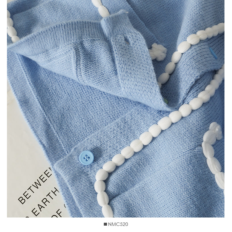 Sweet little fresh stripe single breasted crew neck thin sweater  1810