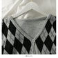 Hong Kong Style Vintage diamond check single breasted cardigan short sweater  1957