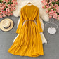 Design sense: small crowd, narrow waist, thin suit collar, Pleated Dress  3371