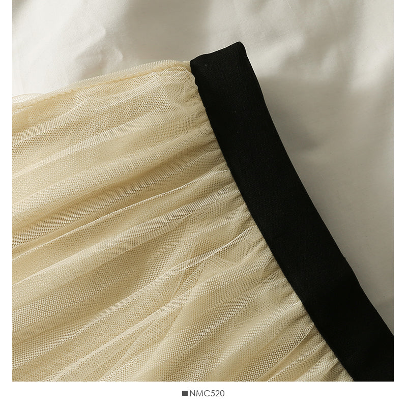 Bedruckter Faltenrock aus dünnem Mesh mit hoher Taille 2609