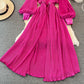 Bubble sleeve waist closing thin Ruffle Pleated Dress  3386