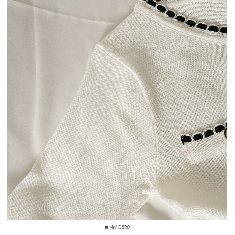 Korean Vintage stripe wave edge round neck single breasted sweater  2037
