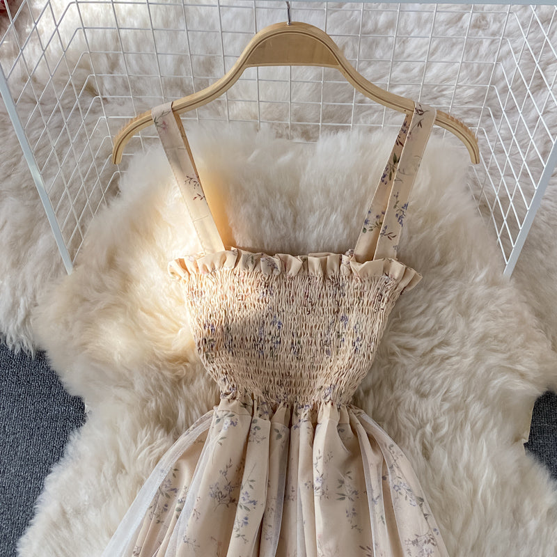 Gentle wind first love broken flower suspender dress  3336