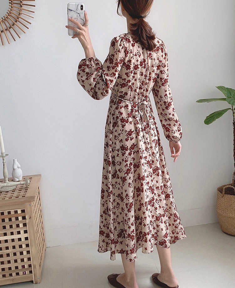 V-neck Chiffon floral dress with coat  2155
