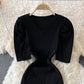 Temperament bubble sleeve slim V-neck wrap hip dress  2895
