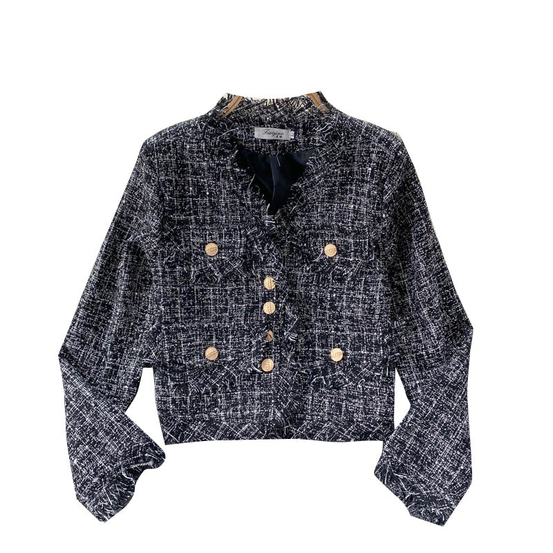 Vintage small fragrance tweed coat V-neck coat  1556