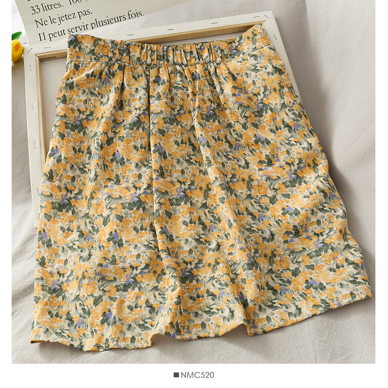 Koreanischer Blumenfaltenrock mit hoher Taille 2618