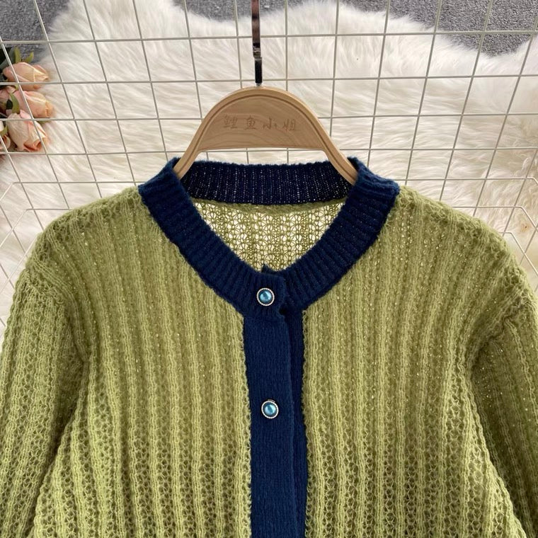 Vintage lazy sweater, single-breasted, loose, versatile, long-sleeve cardigan  1387