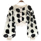 Sweet temperament three-dimensional flower bubble long sleeve top  1564