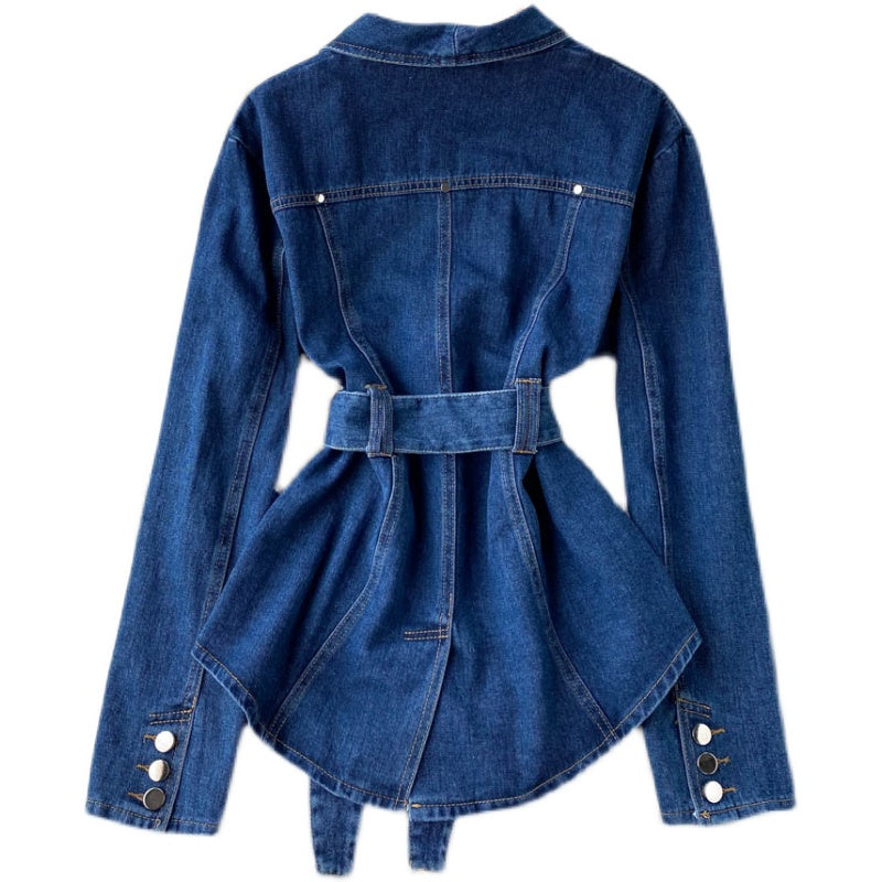 Denim Jacket Women's V-neck double breasted  1512