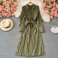 Loose and slim medium length single breasted Lapel dress  3245