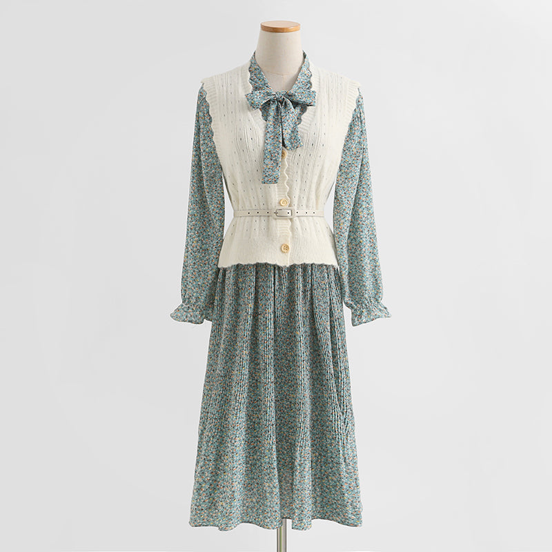 Gentle wind pleated vest skirt foreign style aging fashion two-piece suit skirt  2248